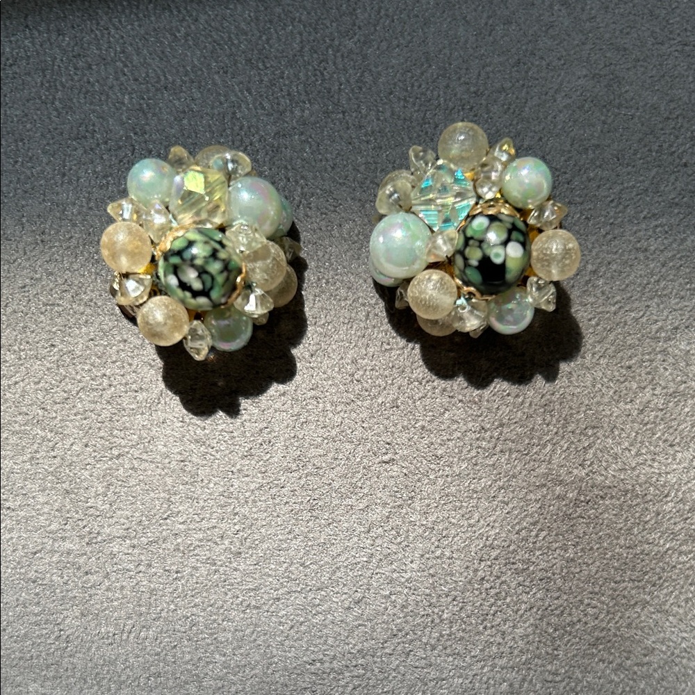 Elegant Vintage (Japan) Multi-Color Cluster Clip Earrings